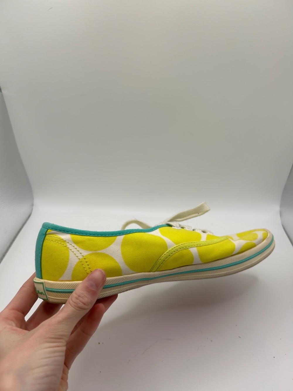 Boden Yellow Polka Dot Canvas Sneakers Teal Trim Women’s Size 37 EU / US 6 - Picture 11 of 14